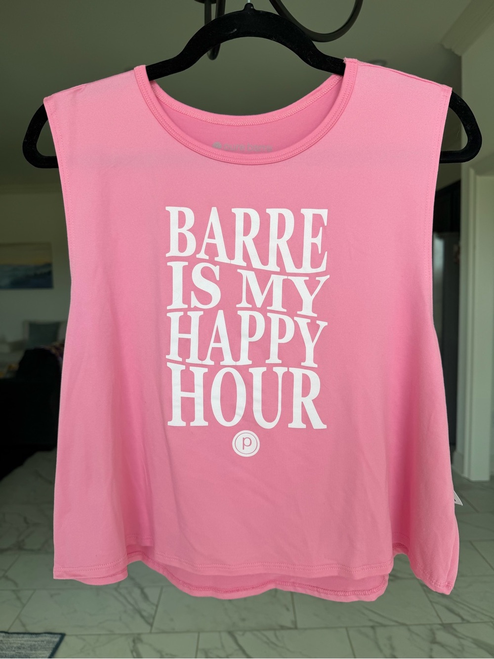 Pure Barre Pink Muscle Tank with White Slogan